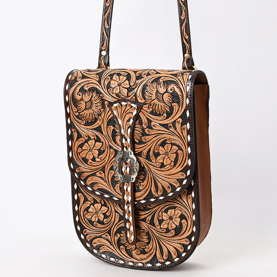 American Darling Western Leather Hand Tooled Floral Carved Messenger Bag - Uhorse