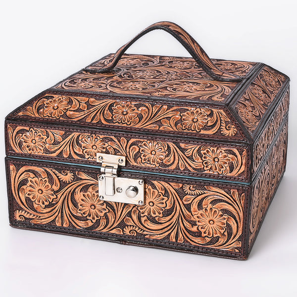 American Darling Western Leather Hand Tooled Floral Carved Jewelry Case - Uhorse