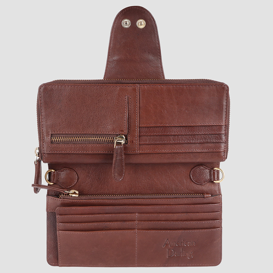 American Darling Wallet Western Genuine Leather Handcrafted Crossbody Wristlet Clutch Purse with YKK Zipper