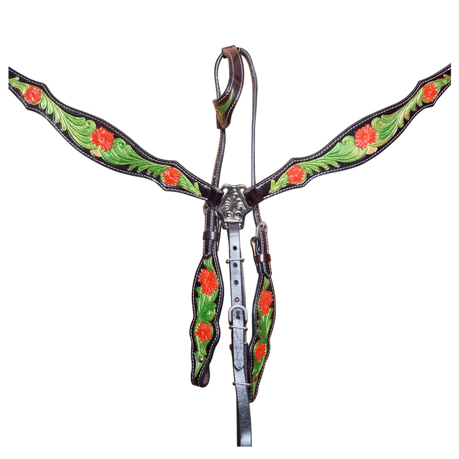 COMFYTACK Western Horse Hand Painted Headstall Breast Collar Tack Genuine Leather - Uhorse