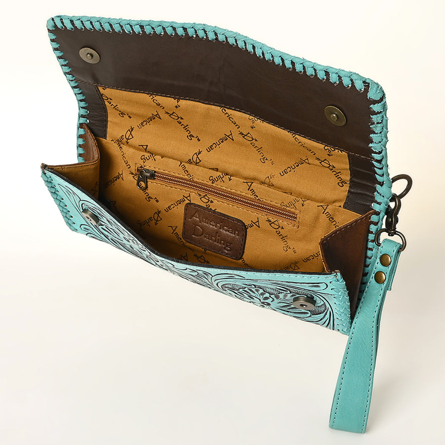 American Darling Hand-Tooled Leather Wallet Handbag – Genuine Leather, Floral Carved Design, Premium Western Women’s Clutch