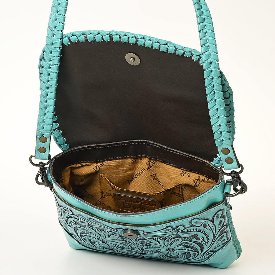 American Darling Western Leather Crossbody Bag – Handcrafted with Hand-Tooled Floral Carving, Genuine Leather, Durable and Stylish