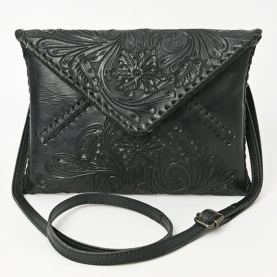 American Darling Hand-Tooled Genuine Leather Envelope Bag – Floral Carved Western Crossbody with Strap for Everyday Carry