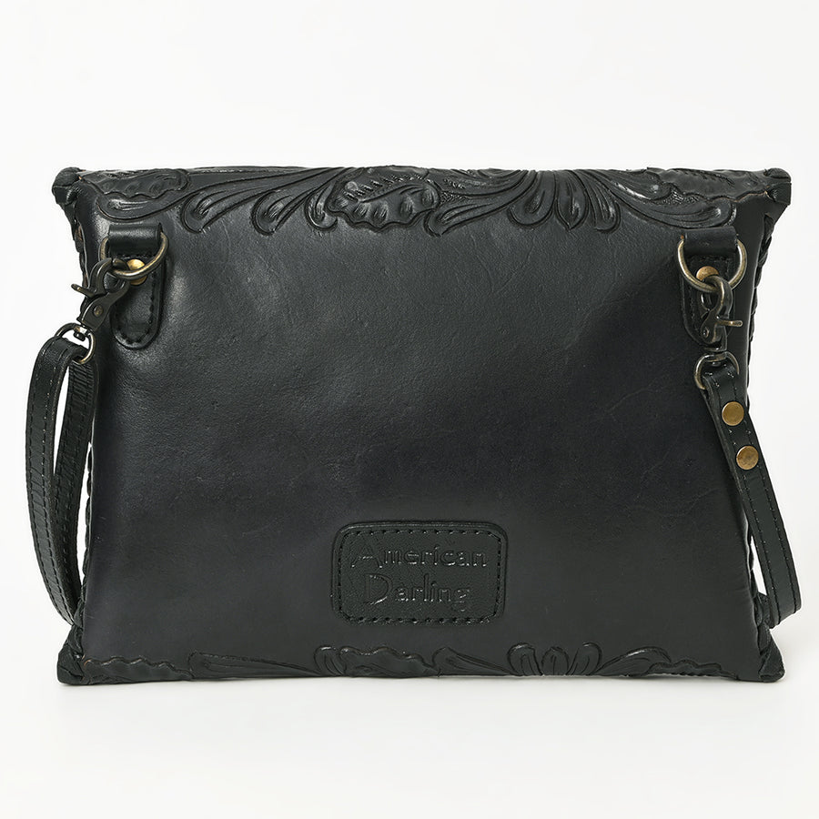 American Darling Hand-Tooled Genuine Leather Envelope Bag – Floral Carved Western Crossbody with Strap for Everyday Carry