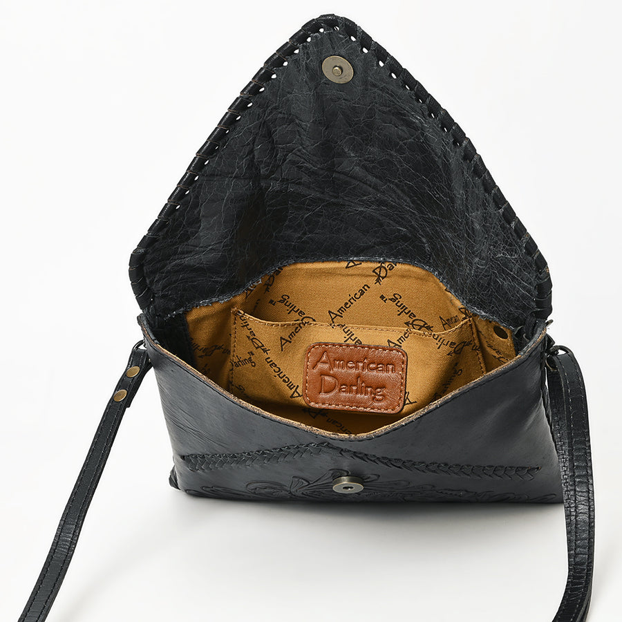 American Darling Hand-Tooled Genuine Leather Envelope Bag – Floral Carved Western Crossbody with Strap for Everyday Carry