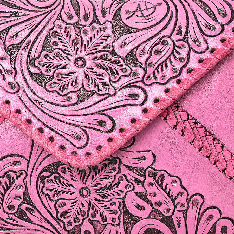 American Darling Hand-Tooled Genuine Leather Envelope Bag – Floral Carved Western Crossbody with Strap for Everyday Carry