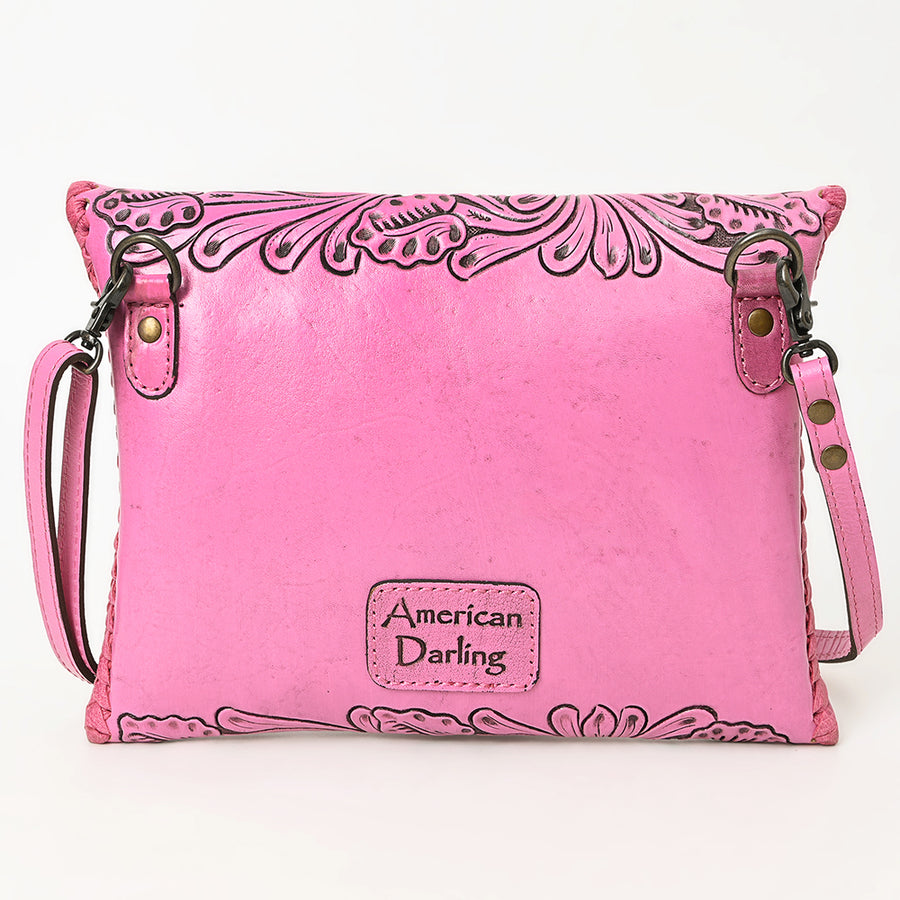 American Darling Hand-Tooled Genuine Leather Envelope Bag – Floral Carved Western Crossbody with Strap for Everyday Carry