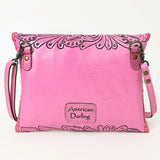 American Darling Hand-Tooled Genuine Leather Envelope Bag – Floral Carved Western Crossbody with Strap for Everyday Carry