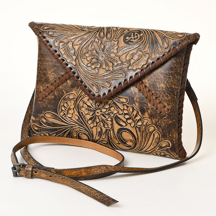 American Darling Hand-Tooled Genuine Leather Western Envelope Bag - Floral Carved Crossbody - Uhorse