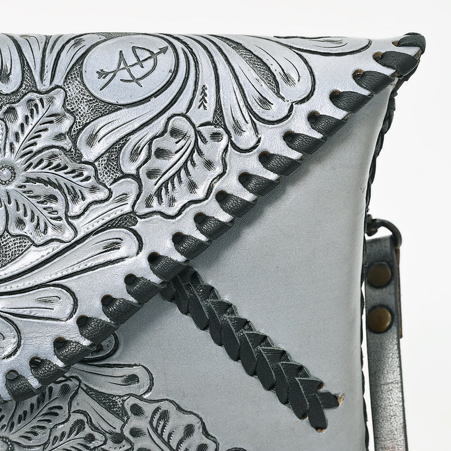 American Darling Hand-Tooled Genuine Leather Envelope Bag – Floral Carved Western Crossbody with Strap for Everyday Carry