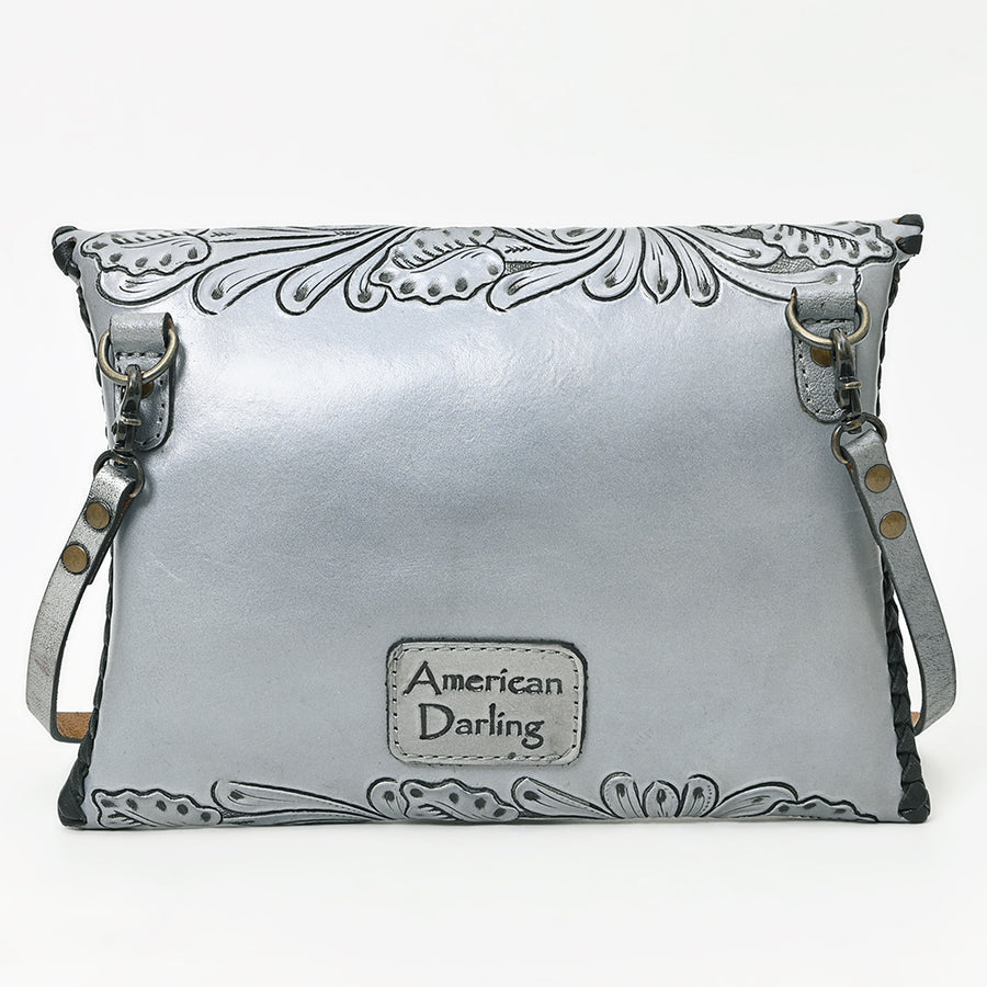 American Darling Hand-Tooled Genuine Leather Envelope Bag – Floral Carved Western Crossbody with Strap for Everyday Carry