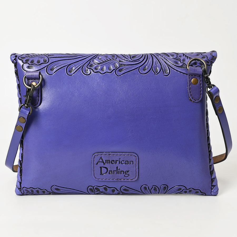 American Darling Hand-Tooled Genuine Leather Envelope Bag – Floral Carved Western Crossbody with Strap for Everyday Carry