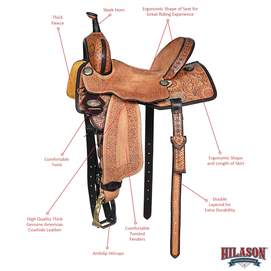 HILASON Western Horse Saddle American Leather Trail Barrel Brown