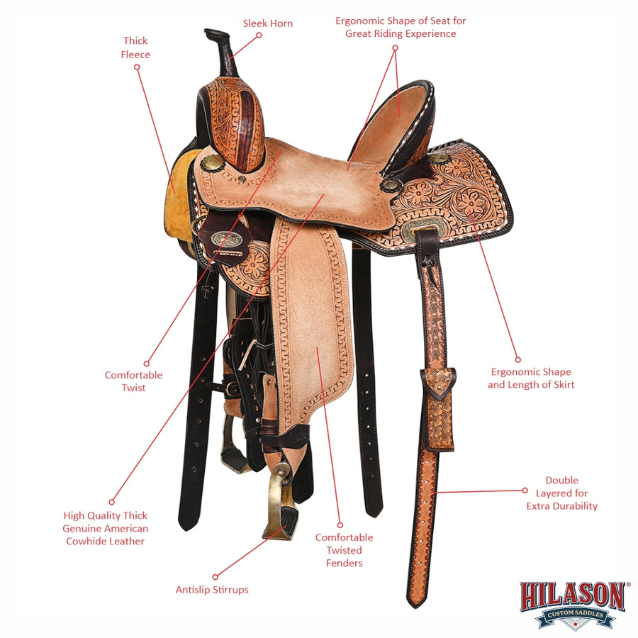 HILASON Western Horse Saddle American Leather Trail Barrel Brown