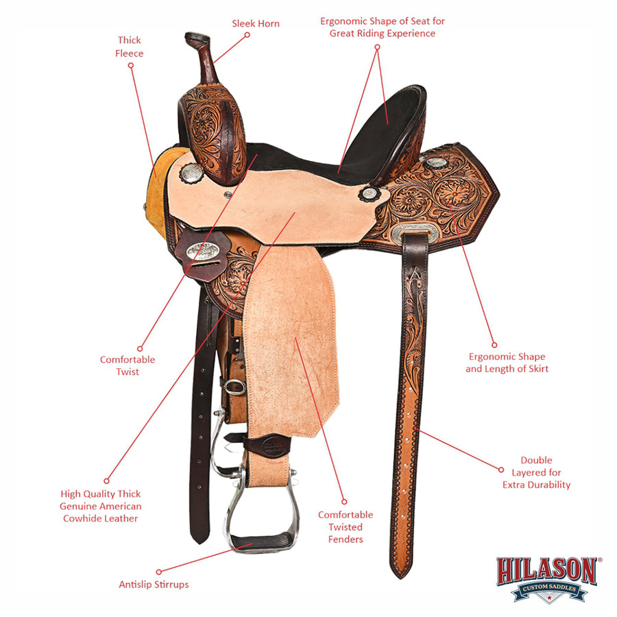 HILASON Western Horse Saddle American Leather Trail Barrel Brown