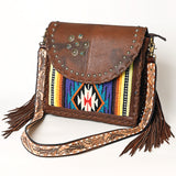 American Darling Western Leather Hand Woven Saddle Blanket Cross body Bag - Uhorse