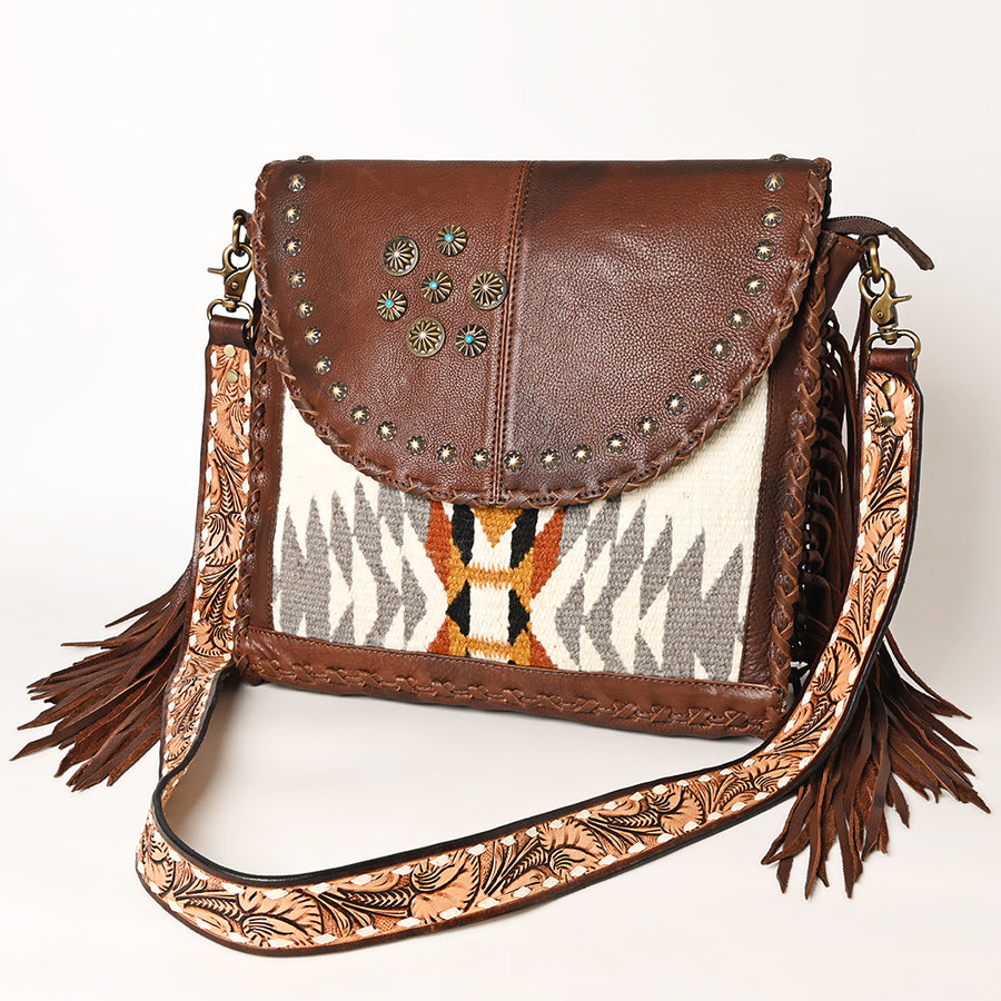 American Darling Western Leather Hand Woven Saddle Blanket Cross body Bag - Uhorse