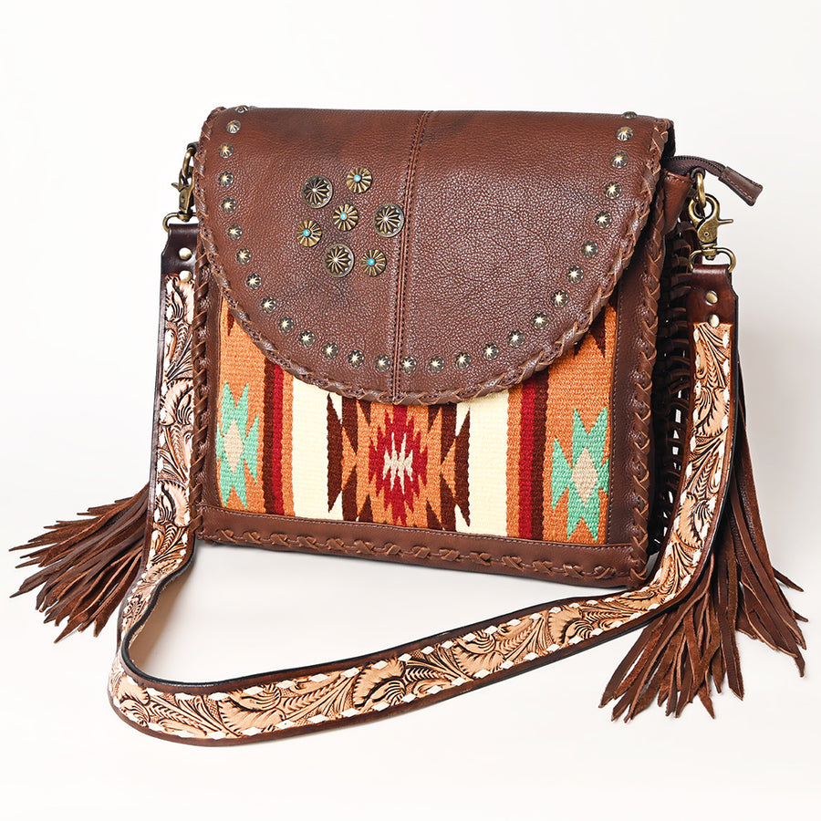 American Darling Crossbody Saddle Blanket Hand Tooled Genuine Leather Women Bag Western Handbag Purse - Uhorse