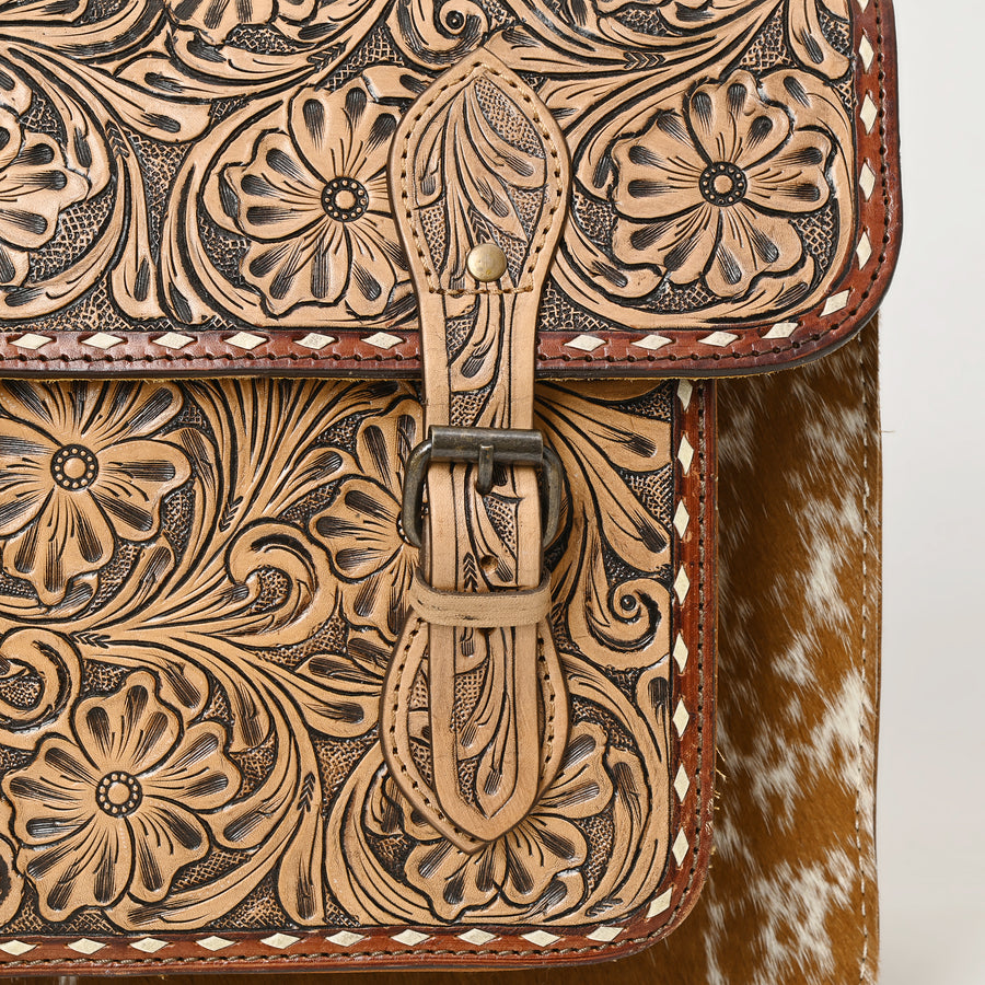 American Darling Western Leather Backpack Bag – Hand-Tooled Floral Carving, Genuine Leather, Hair-On Cowhide, Everyday Travel Pack