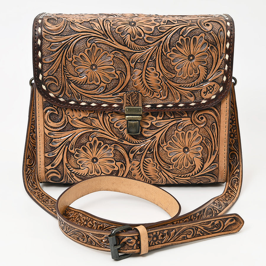 American Darling Hand-Tooled Leather Messenger Bag – Floral Carved Genuine Leather Crossbody with Strap, Premium Western Craftsmanship