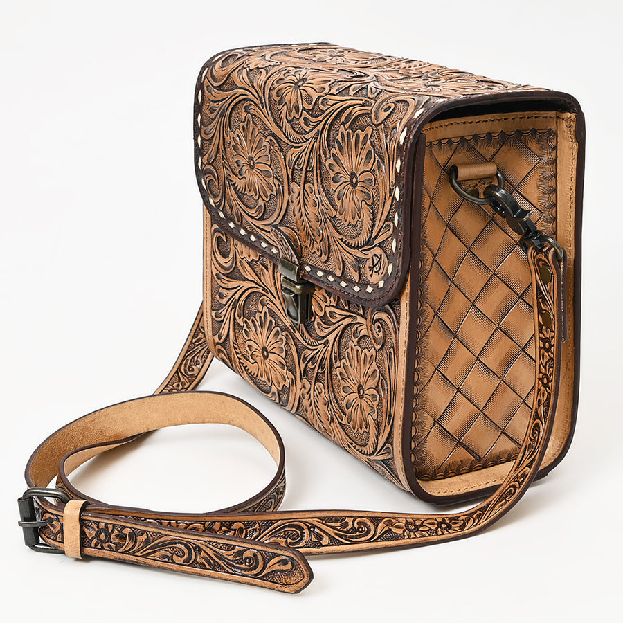 American Darling Hand-Tooled Leather Messenger Bag – Floral Carved Genuine Leather Crossbody with Strap, Premium Western Craftsmanship