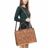 American Darling Hand-Tooled Genuine Leather Tote Bag – Floral Carved Western Design with Spacious Interior – Premium Artisan Craftsmanship