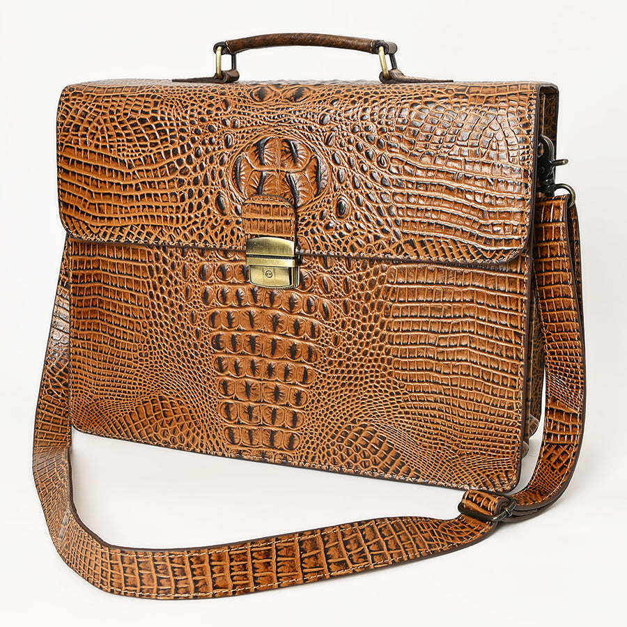 American Darling Crocodile Embossed Genuine Leather Western Briefcase Bag | American Darling Work Tote - Uhorse
