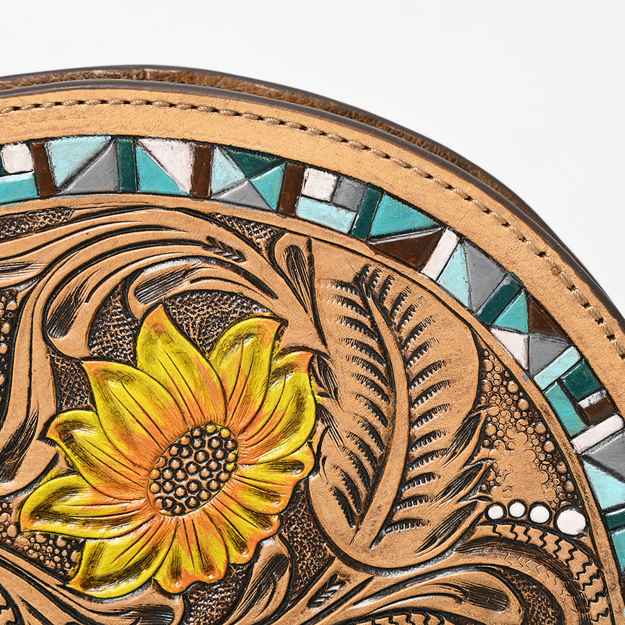 American Darling Hand-Tooled Genuine Leather Taco Bag – Floral Carved Western Wristlet with Secure Storage – Premium Artisan Craftsmanship