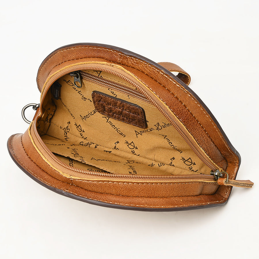 American Darling Hand-Tooled Genuine Leather Taco Bag – Floral Carved Western Wristlet with Secure Storage – Premium Artisan Craftsmanship