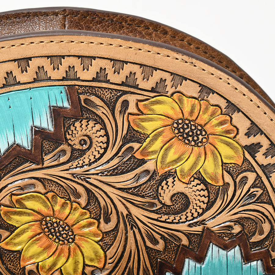 American Darling Hand-Tooled Genuine Leather Taco Bag – Floral Carved Western Wristlet with Secure Storage – Premium Artisan Craftsmanship