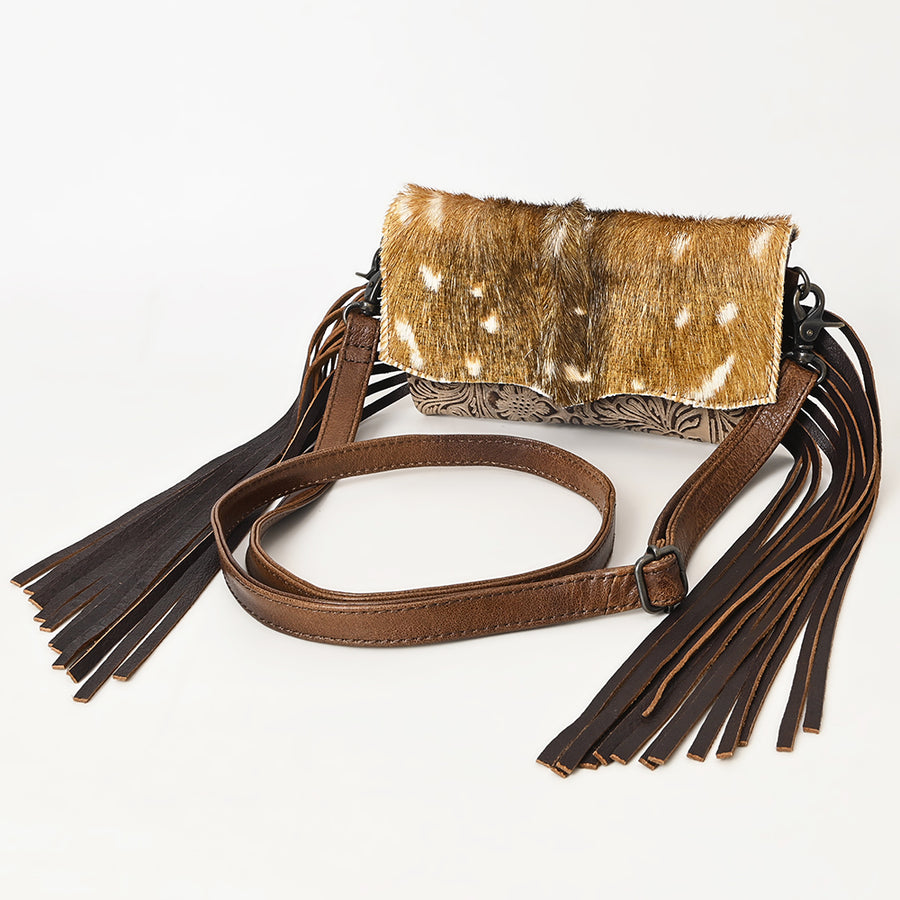 American Darling Hair-On Cowhide Genuine Leather Western Crossbody Bag with Fringe - Uhorse