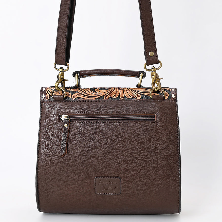 American Darling Western Leather Messenger Bag - Eco-Friendly Vegetable Tanned Full Grain Leather Hand Tooled Floral Carved Purse