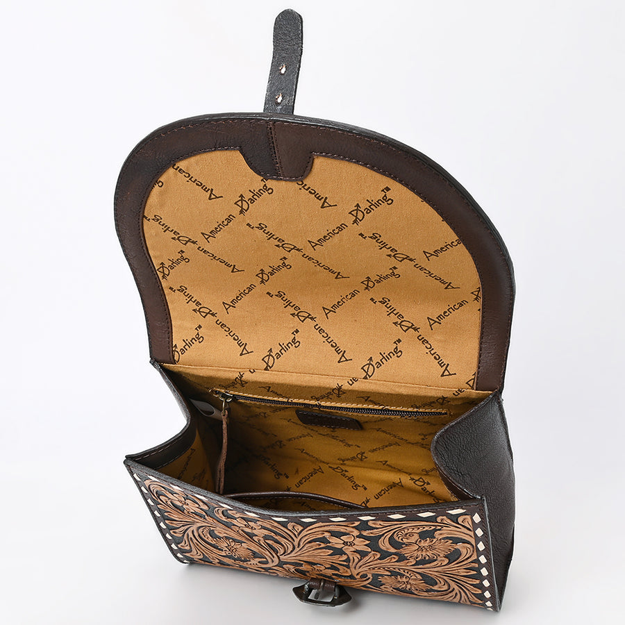 American Darling Western Leather Messenger Bag - Eco-Friendly Vegetable Tanned Full Grain Leather Hand Tooled Floral Carved Purse