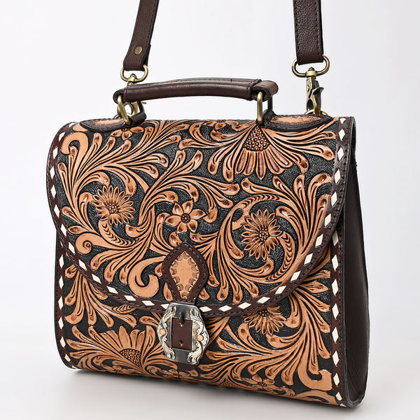 American Darling Western Leather Hand Tooled Floral Messenger Bag - Uhorse