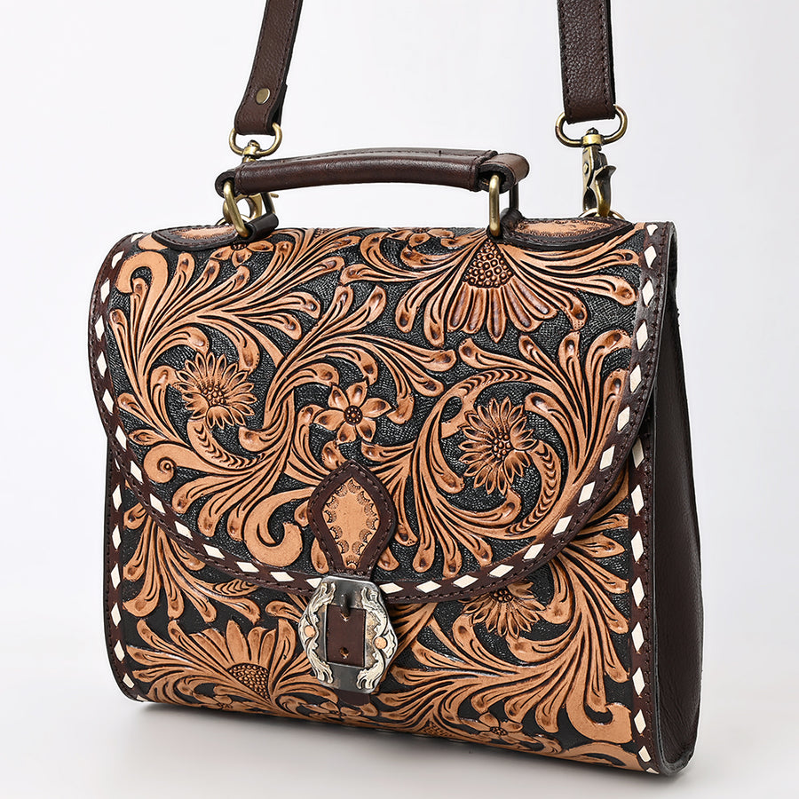 American Darling Western Leather Hand Tooled Floral Messenger Bag - Uhorse