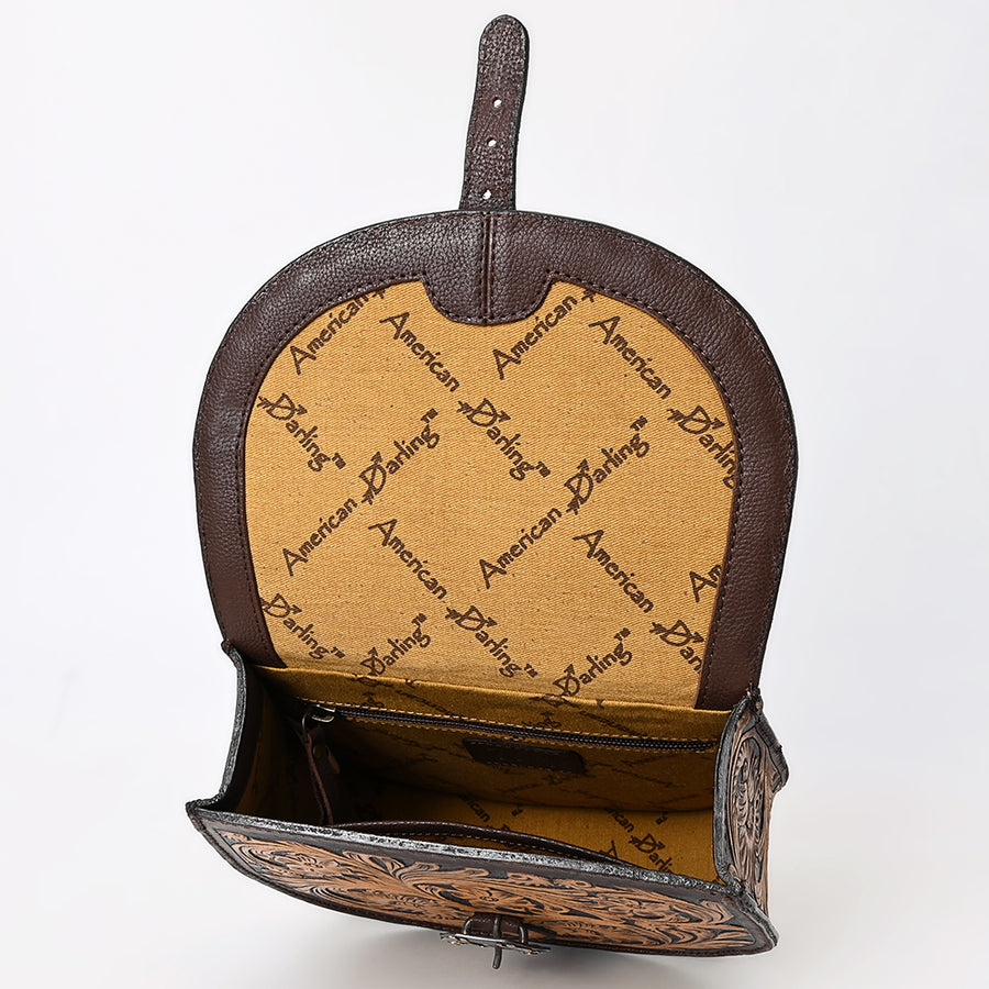 American Darling Western Leather Small Cross body Bag - Eco-Friendly Vegetable Tanned Full Grain Leather Hand Tooled Floral Carved Purse