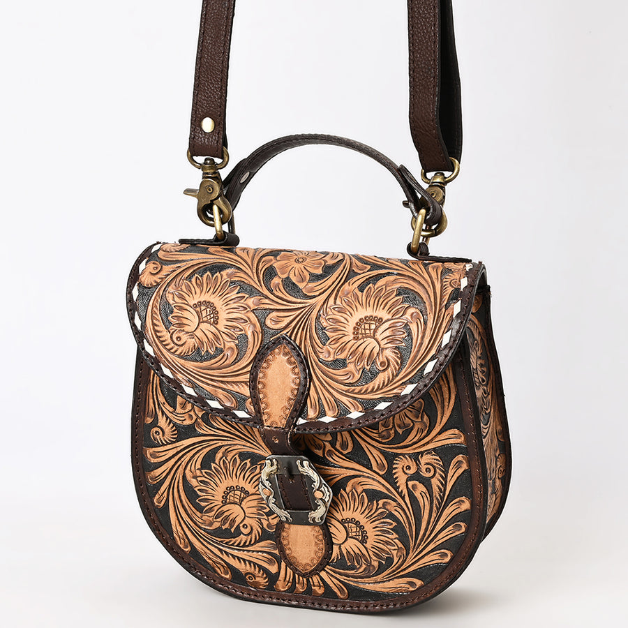 American Darling Western Leather Hand Tooled Floral Small Cross body Bag - Uhorse