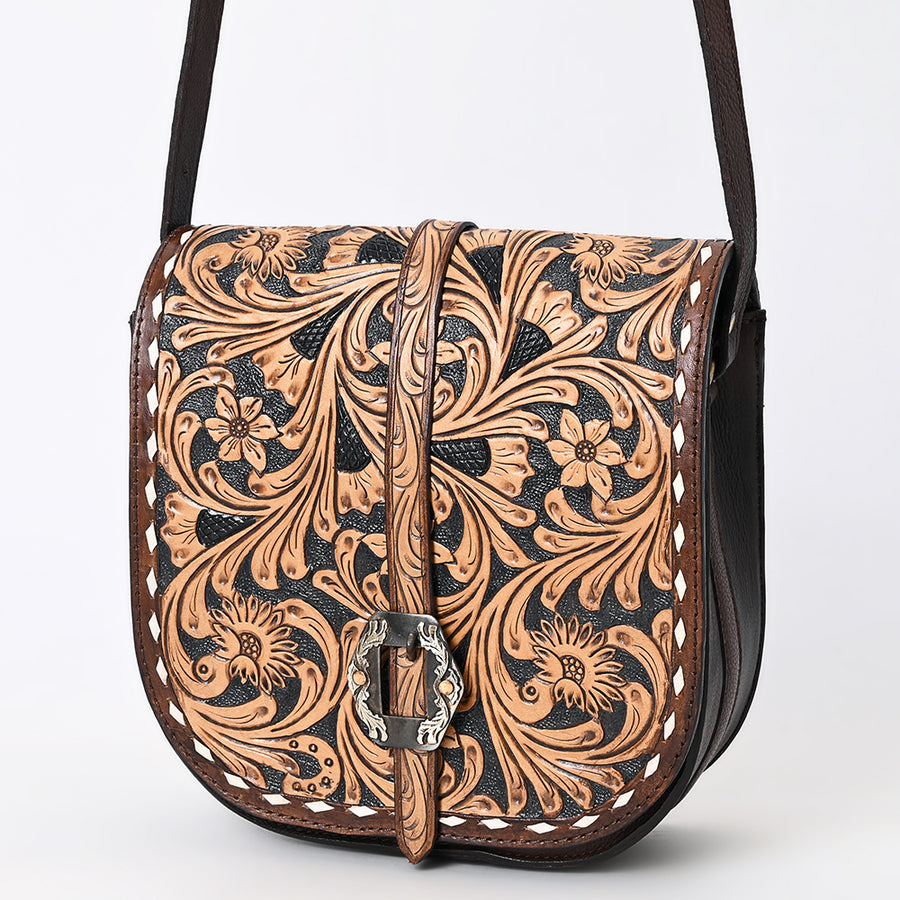American Darling Western Leather Hand Tooled Floral Small Cross body Bag - Uhorse
