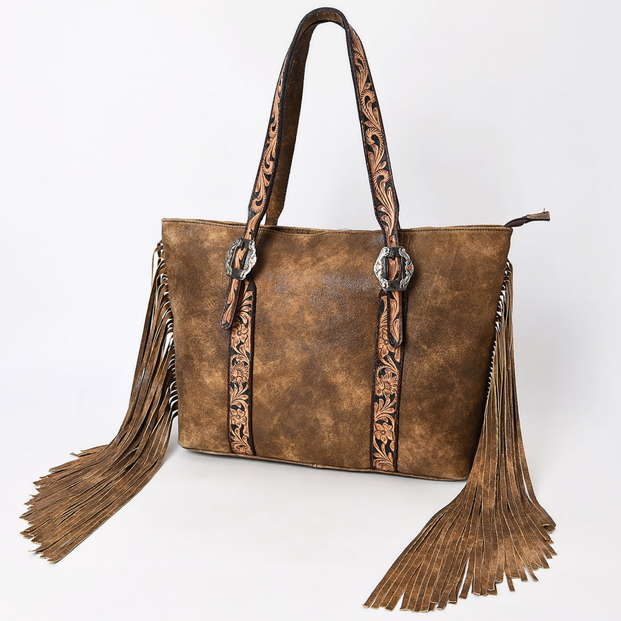 American Darling Western Leather Cross body Bag Hand Tooled Floral Fringes - Uhorse
