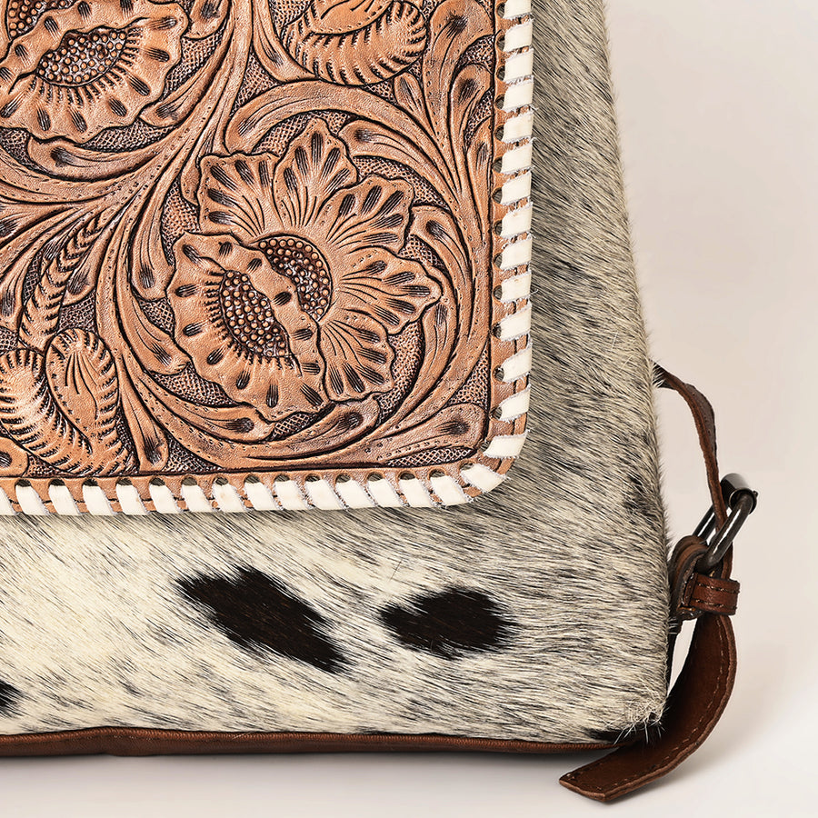 OHLAY Cross Body Hand Tooled Hair-On Genuine Leather Women Bag Western Handbag Purse | for