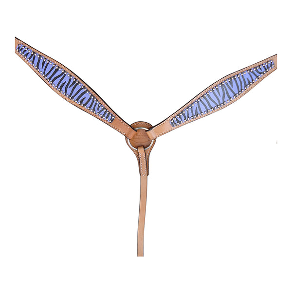 HILASON Western Horse Leather Headstall and Breast Collar Tack Set Blue Zebra - Uhorse