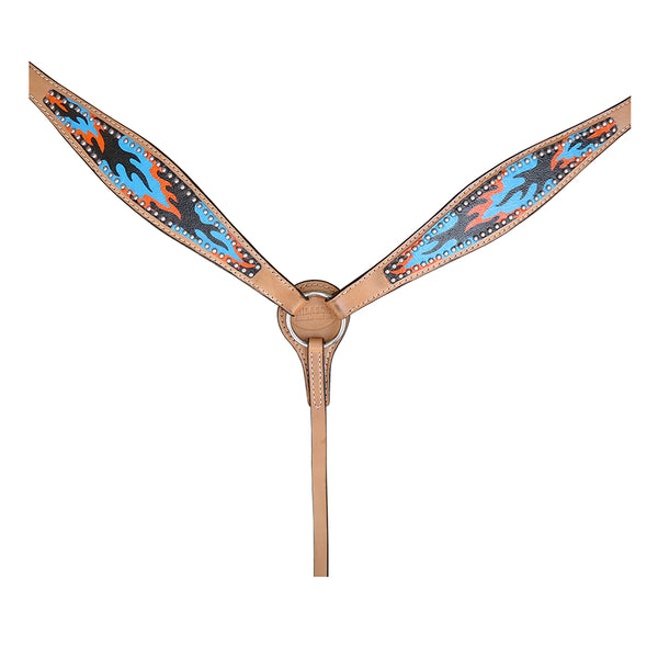 HILASON Western Horse Leather Headstall and Breast Collar Set Turquoise Flame - Uhorse