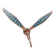 HILASON Western Horse Genuine Leather Headstall & Breast Collar Set Turquoise Brown Zigzag