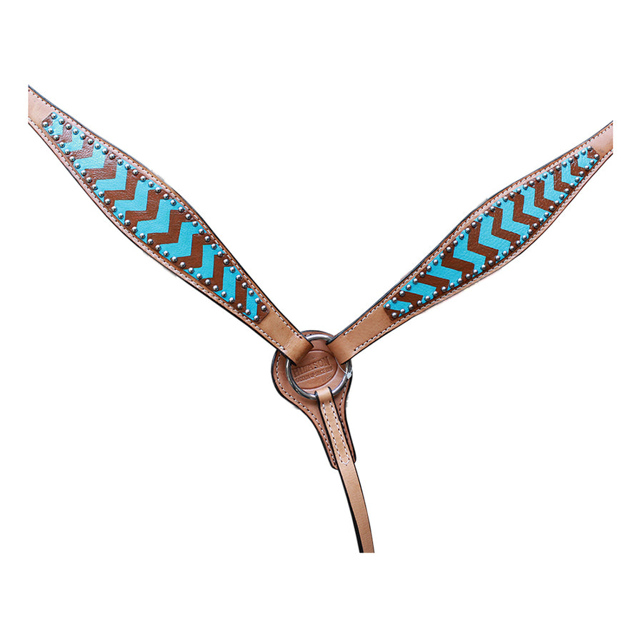 HILASON Western Horse Genuine Leather Breast Collar Set Turquoise and Brown Zigzag - Uhorse