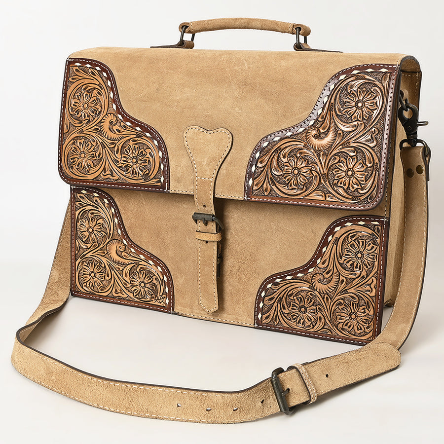 American Darling Hand-Tooled Genuine Leather Western Briefcase Bag | Genuine Suede and Buckstitch Artisan Design - Hilason