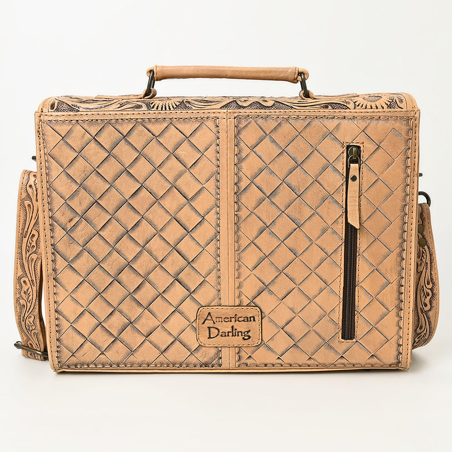 American Darling Western Hand-Tooled Leather Briefcase Bag – Floral Carved Genuine Leather Work Bag with Strap | Premium Artisan Craft