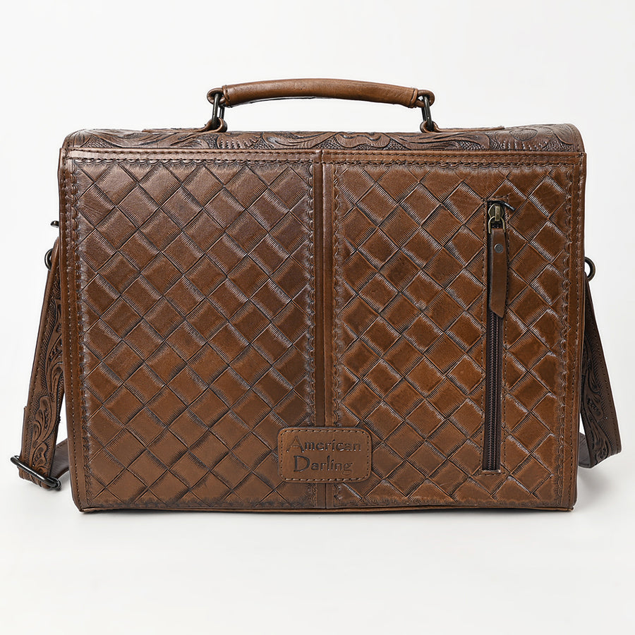 American Darling Western Hand-Tooled Leather Briefcase Bag – Floral Carved Genuine Leather Work Bag with Strap | Premium Artisan Craft