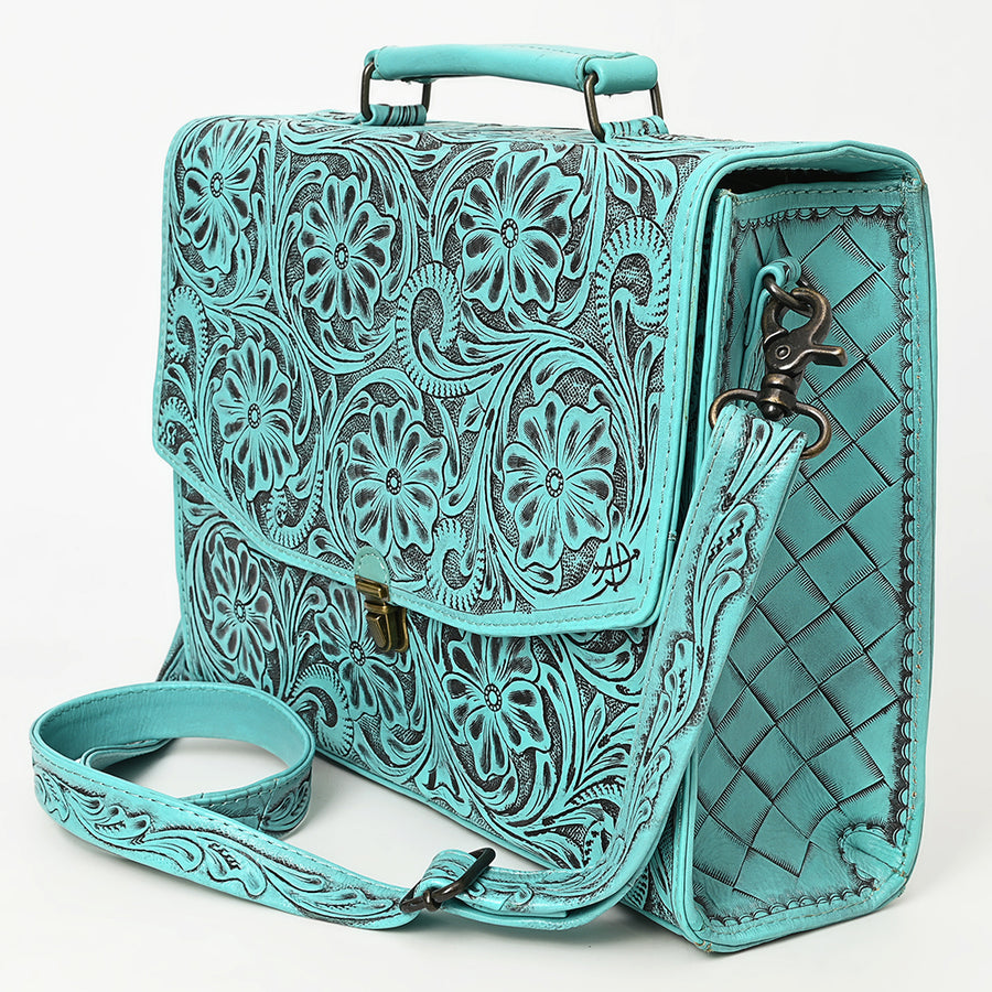 American Darling Western Hand-Tooled Leather Briefcase Bag – Floral Carved Genuine Leather Work Bag with Strap | Premium Artisan Craft