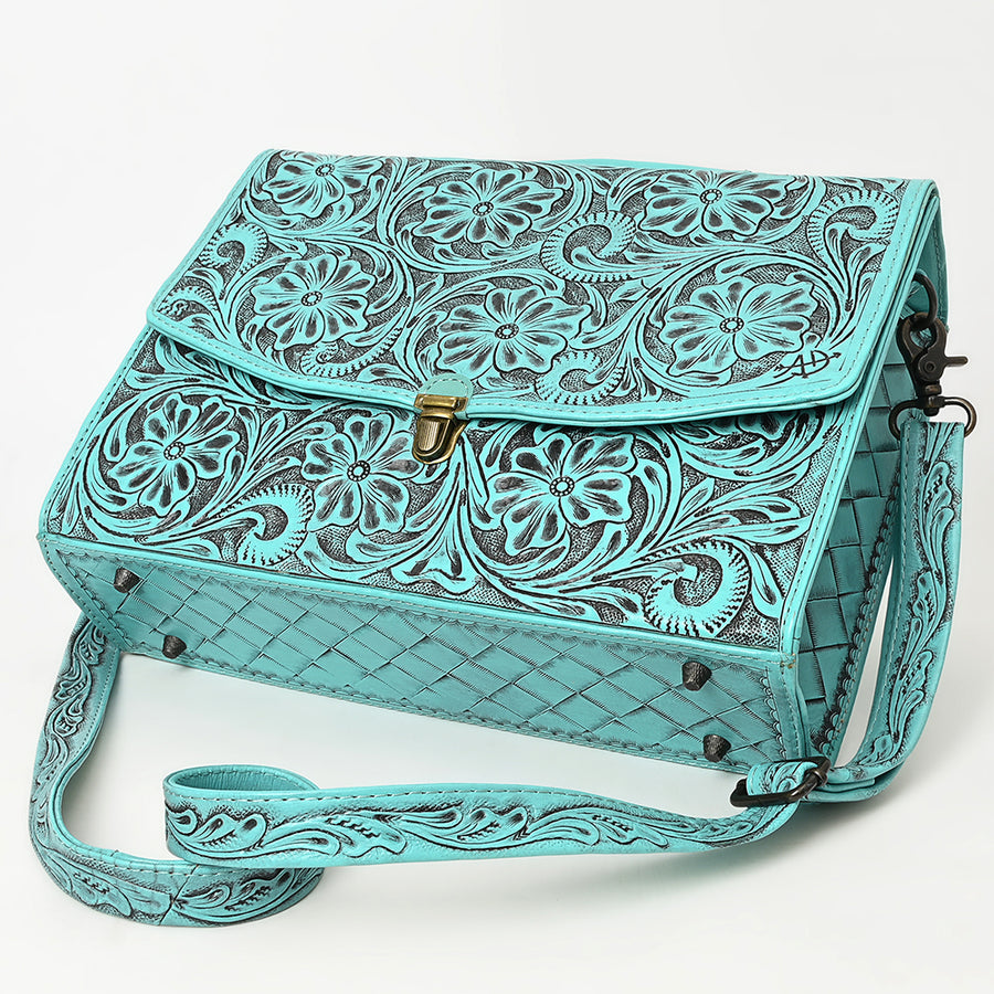 American Darling Western Hand-Tooled Leather Briefcase Bag – Floral Carved Genuine Leather Work Bag with Strap | Premium Artisan Craft