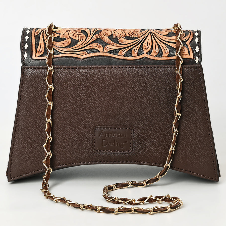 American Darling Western Leather Cross body Bag - Eco-Friendly Full Grain Leather Hand Tooled Floral Carved Hair-On Cowhide Purse